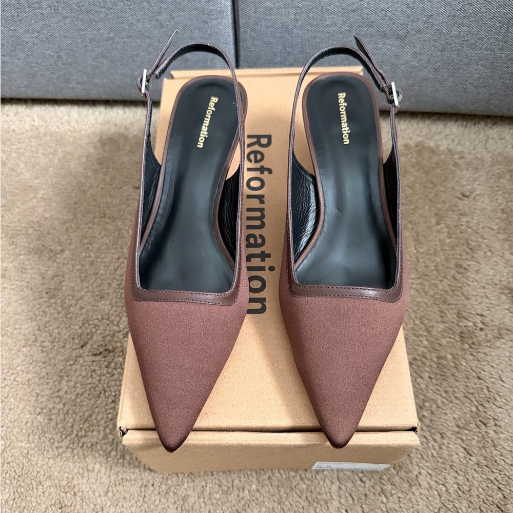 Reformation Walker Slingback Heels in Espresso Satin - Picture 7 of 12